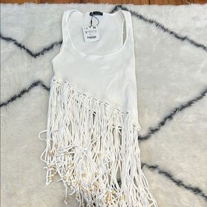 White Fringe Tank Top
